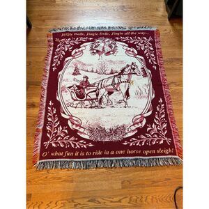 Vintage Crown Crafts Jingle Bells Holiday Christmas Throw Blanket EUC
